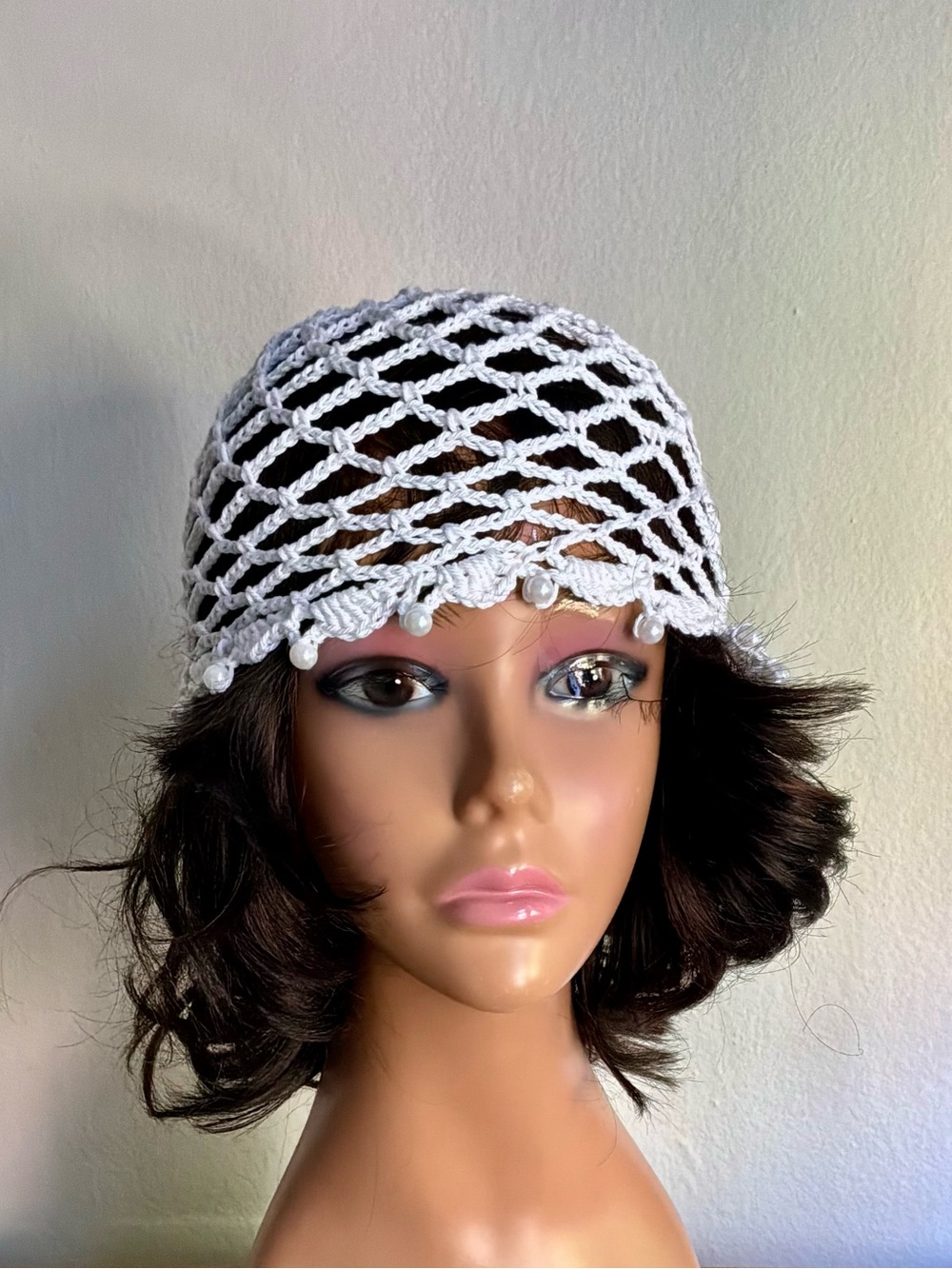 White Crochet Beaded Net Hair Cover